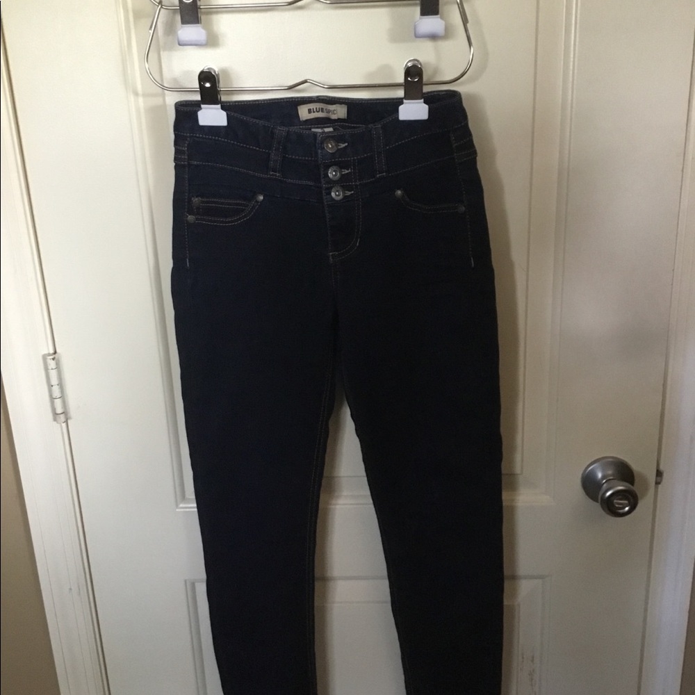 High rise blue jeans